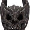 Artist Collections~ Spiral Dark Gothic Draco Skull Dragon Figurine Ornament, Brown, 19cm