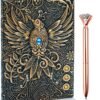 Witchcraft~Embossed Leather Journal Writing Notebook - Antique Handmade Leather Daily Notepad Sketchbook, Travel Diary & Notebooks to Write in, Phoenix Gift For Men & Women, with Golden Classic Pen, (Bronze)