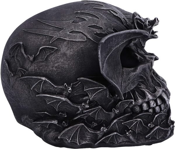 Artist Collections~ Spiral Dark Gothic Bat Skull Figurine Ornament, Black, 19cm