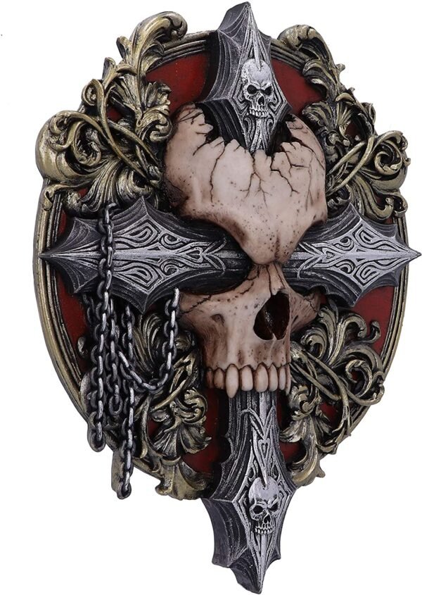 Artist Collections~ Spiral Darkness Cross Baroque Skull and Chains Wall Plaque, Red, 32cm
