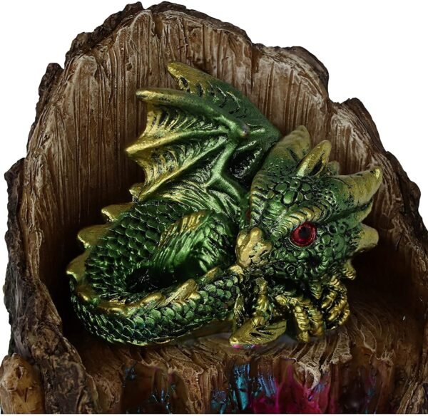 Fantasy Collection~ Arboreal Hatchling Green Dragon in Tree Trunk Light Up Figurine, Red, 10.8cm
