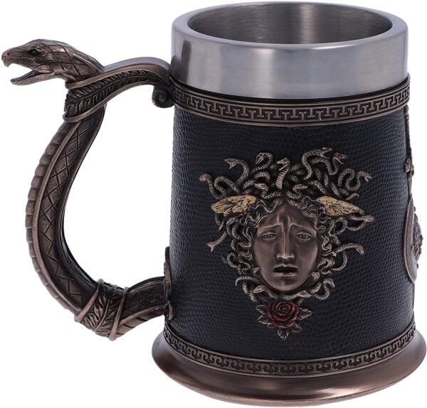 Mythology Collection~ Medusa's Demise Greek Mythology Snake Haired Female Tankard, Polyresin, Black and Bronze, One Size