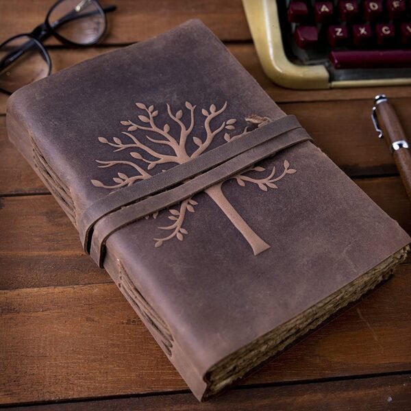 Witchcraft~Vintage Leather Journal Tree of Life - Leather Bound Journal - Antique Paper - Beautiful Embossed Tree Leather Sketchbook - For Drawing Sketching and Writing - 200 Pages (7.5" x 5.5", Vintage Brown)