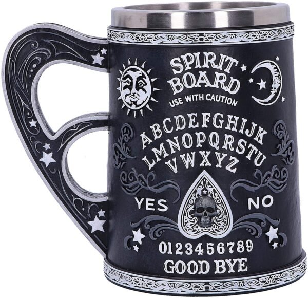 Wiccan Collection~Black and White Spirit Board Tankard Mug, Resin w/stainless steel insert, 14.5cm