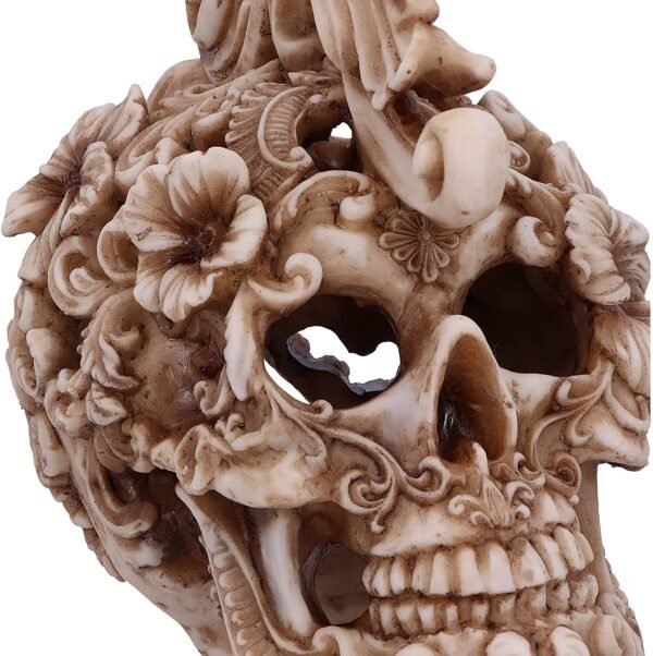 Dark Collection~Rococo Design Carved Skull Figurine Ornament, Natural, 16.5cm