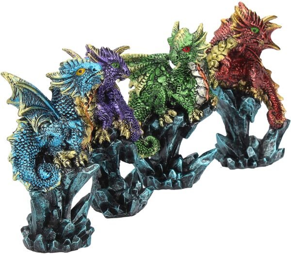 Fantasy Collection~ Dragonling Brood Set of 4, Resin, Metallic Multi-Coloured, 4cm
