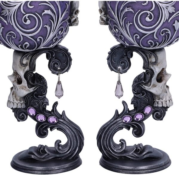 Dark Collection~B5168R0 Deaths Desire Twin Skull Heart Set of Two Goblets, Purple, 18.5cm