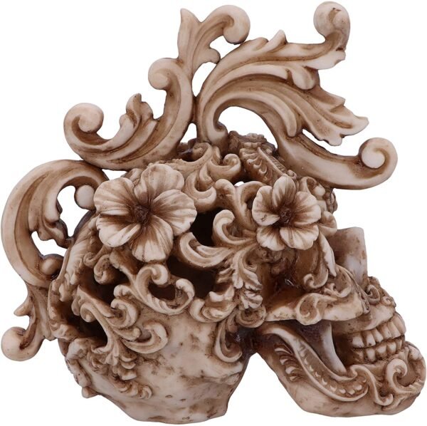 Dark Collection~Rococo Design Carved Skull Figurine Ornament, Natural, 16.5cm