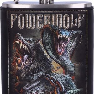 Magicun N.Giftware~Officially Licensed Powerwolf Kiss of The Cobra King Embossed Hip Flask, 7oz, Black