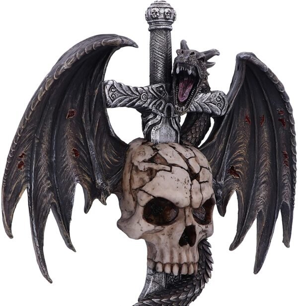 Artist Collections~ Spiral Draco Skull Dragon and Dagger Wall Plaque, Silver, 36.5cm