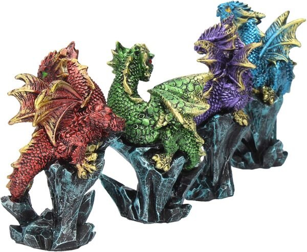 Fantasy Collection~ Dragonling Brood Set of 4, Resin, Metallic Multi-Coloured, 4cm