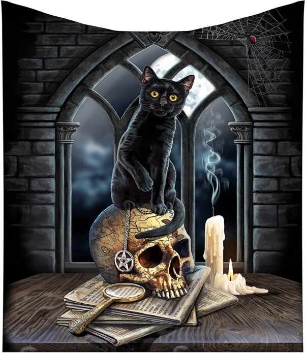 Artist Collections~ Lisa Parker Spirits of Salem Black Cat Familiar Skull Throw Blanket, 160cm