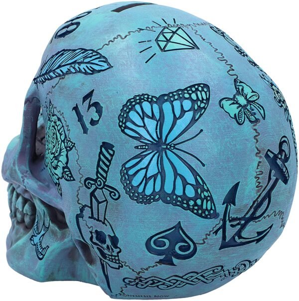 Dark Collection~Aqua Blue Traditional, Tribal Tattoo Fund Skull, Polyresin, One Size
