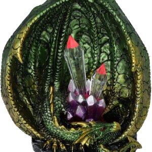 Magicun N.Giftware~Quartz Guard Green and Gold Dragon Crystal Light Up Figurine, 11.5cm