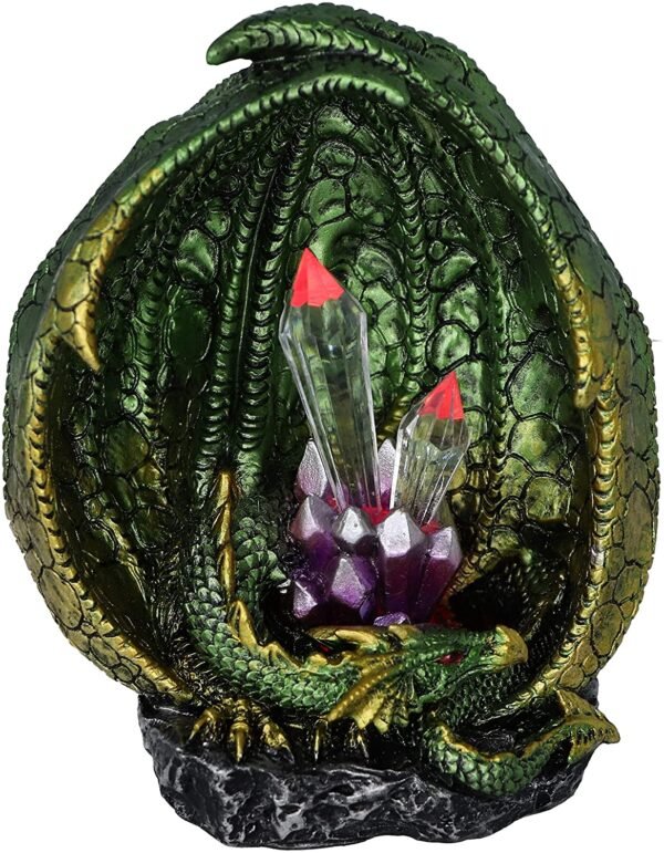 Magicun N.Giftware~Quartz Guard Green and Gold Dragon Crystal Light Up Figurine, 11.5cm