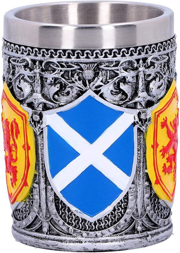 Mythology Collection~ B4699P9 Shot Glass of The Brave Scottish Shield Cup 7cm, Resin w. Stainless Steel