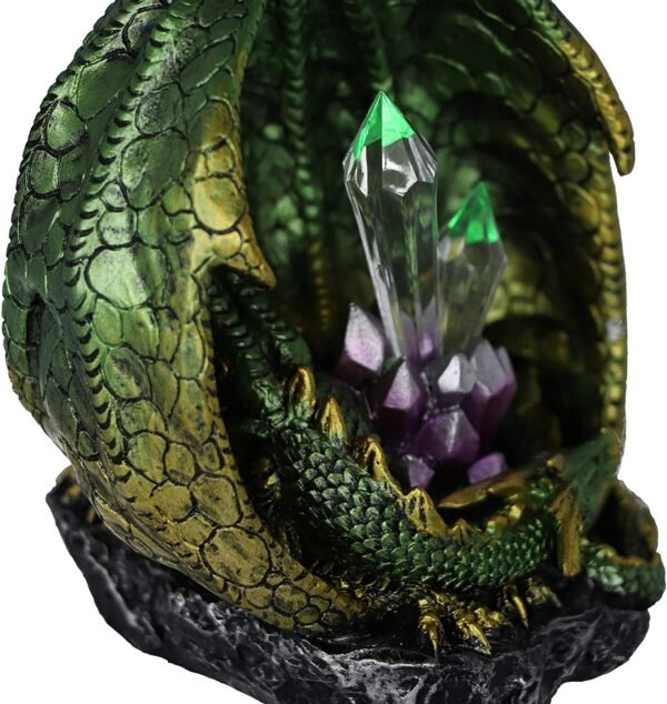 Magicun N.Giftware~Quartz Guard Green and Gold Dragon Crystal Light Up Figurine, 11.5cm