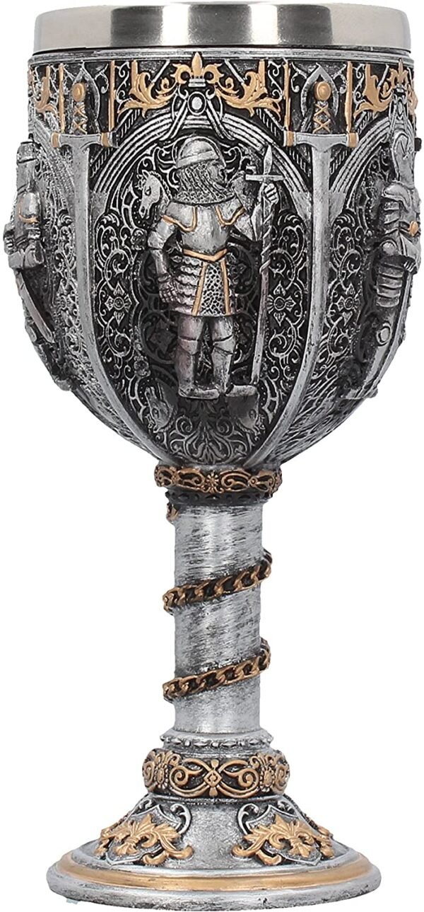 Magicun N.Giftware~Silver, Medieval Knight Goblet 17.5cm, Resin w/Stainless Steel Insert