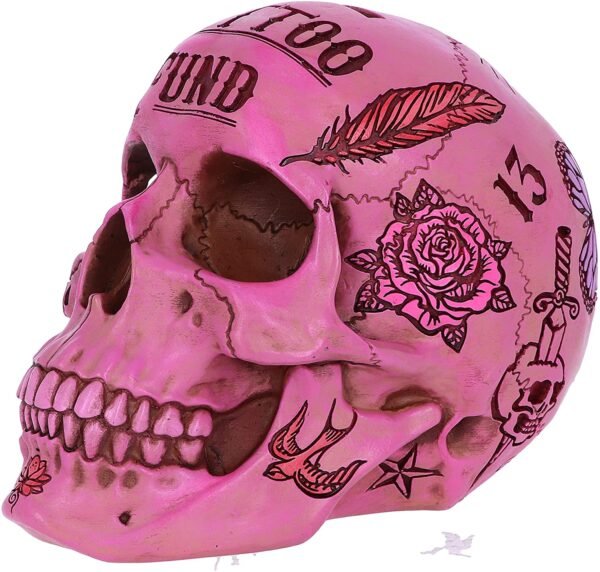Dark Collection~Pink Traditional Tribal Tattoo Fund Skull Money Box, 15cm