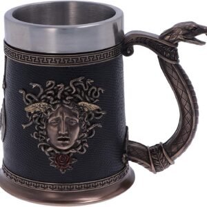 Mythology Collection~ Medusa's Demise Greek Mythology Snake Haired Female Tankard, Polyresin, Black and Bronze, One Size