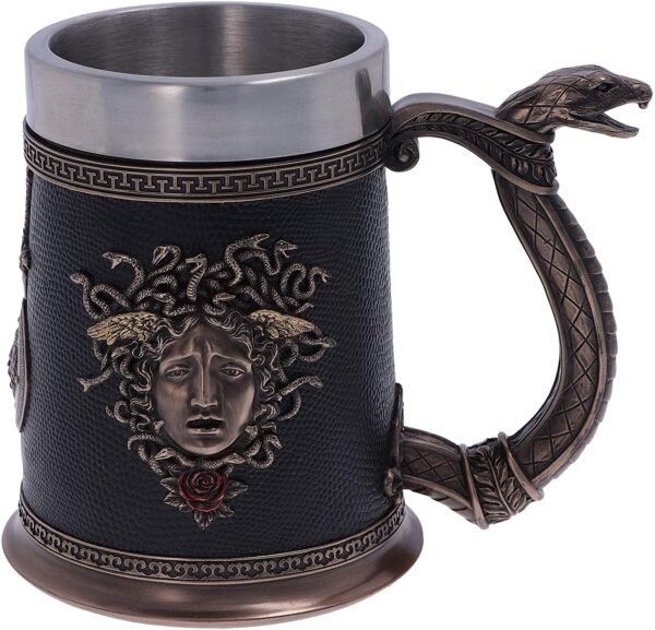 Mythology Collection~ Medusa's Demise Greek Mythology Snake Haired Female Tankard, Polyresin, Black and Bronze, One Size