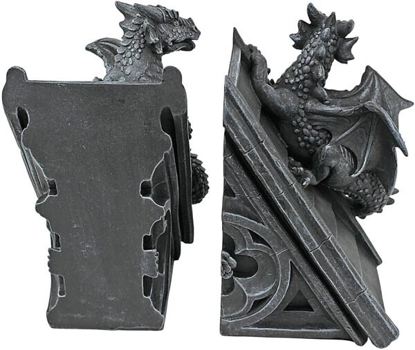 Magic  Collection~Design Toscano CL55773 Castle Dragon Gothic Decorative Bookend Statues, 8 Inch, Set of Two, Grey, 2 Count