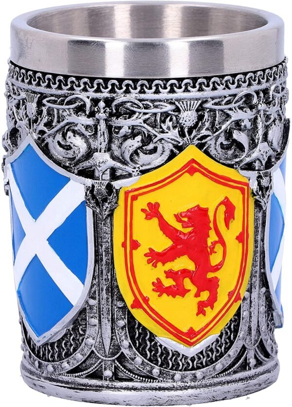 Mythology Collection~ B4699P9 Shot Glass of The Brave Scottish Shield Cup 7cm, Resin w. Stainless Steel