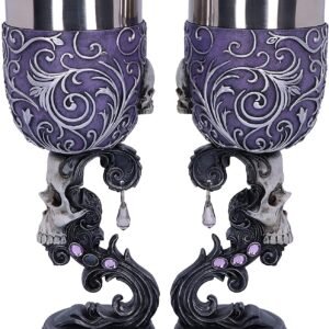 Dark Collection~B5168R0 Deaths Desire Twin Skull Heart Set of Two Goblets, Purple, 18.5cm