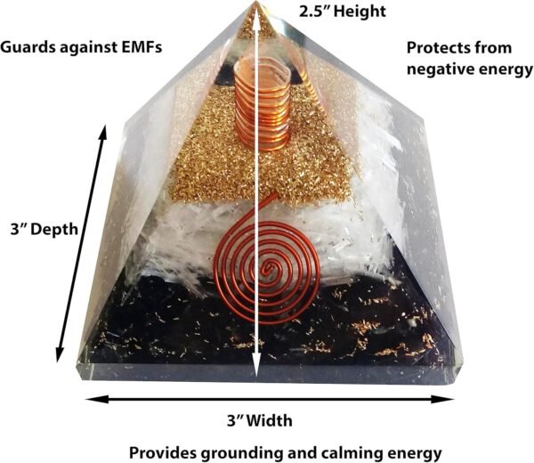 Crystal Orgone Pyramid – Orgonite Energy Generator with Copper-Wrapped Quartz and Shungite Crystals for Positive Energy
