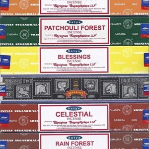 Witchcraft~Nag Champa Sunrise Sandalwood Midnight Patchouli Celestial Fortune Blessings Romance Super Hit Jasmine Blossom Rain forest by Satya Gift Set