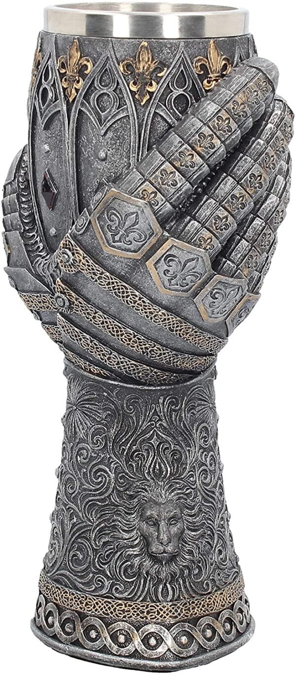 Magicun N.Giftware~Lion Heart Gauntlet Goblet 25cm Silver, Resin w/Stainless Steel Insert, One Size