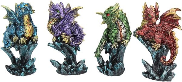 Fantasy Collection~ Dragonling Brood Set of 4, Resin, Metallic Multi-Coloured, 4cm