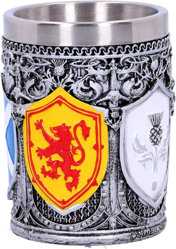 Mythology Collection~ B4699P9 Shot Glass of The Brave Scottish Shield Cup 7cm, Resin w. Stainless Steel