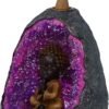 Light Collection~Zen Geode Baby Buddha Crystal Backflow Incense Burner, Purple, 14.5cm