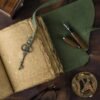 Witchcraft~Vintage Leather Journal - Antique Handmade Deckle Edge Vintage Paper Leather Bound Journal - Book of Shadows Journal - Leather Sketchbook - Drawing Journal - Great Gift (Green, 11.5"x8.25")