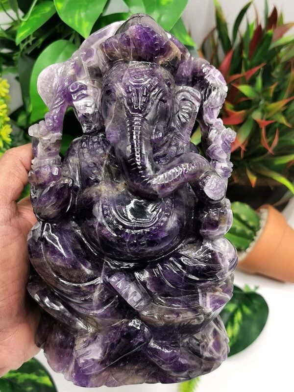 Magicun  Collection~Amethyst Handmade Carving of Ganesh - Lord Ganesha Idol | Sculpture | Murti in Crystals and Gemstones - Reiki/Chakra/Healing - 7 inches and 1.9kg (4.2 lb)