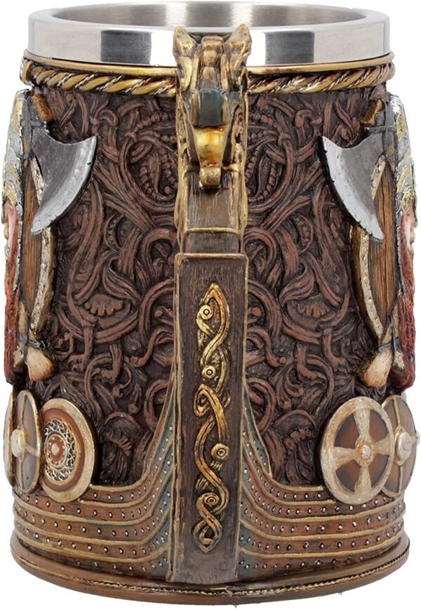 Mythology Collection~ Drakkar Viking Dragon Boat Tankard 15cm, Resin w. Stainless Steel, Painted, One Size