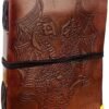 Witchcraft~DOUBLE DRAGON Blank Page BOOK Handcrafted Leather Writing Unlined 5 x 7 JOURNAL (Brown)