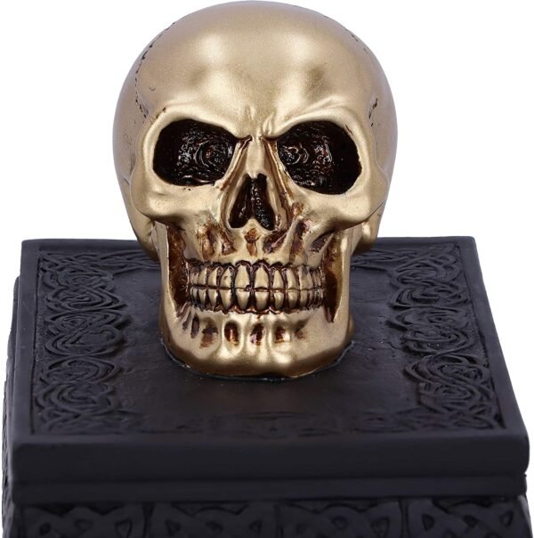 Dark Collection~Celtic Opulence Golden Skull Black Trinket Box, 11.8cm