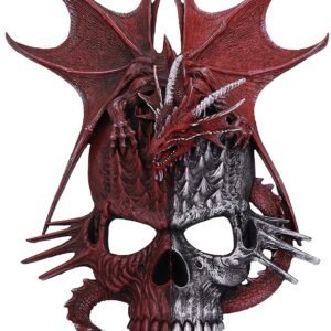 Magicun N.Giftware~Spiral Serpent Infection Dragon and Mutated Skull Wall Plaque, 31.5cm, Red