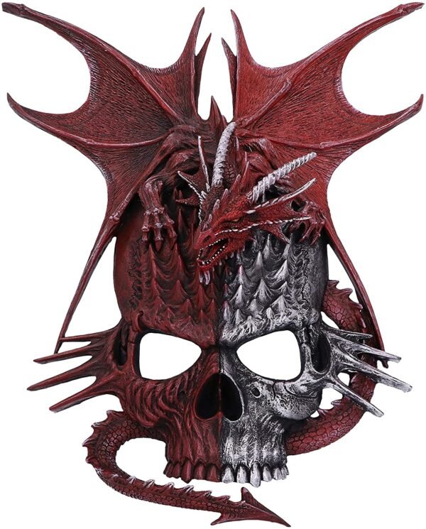 Artist Collections~ Spiral Serpent Infection Dragon and Mutated Skull Wall Plaque, Red, 31.5cm