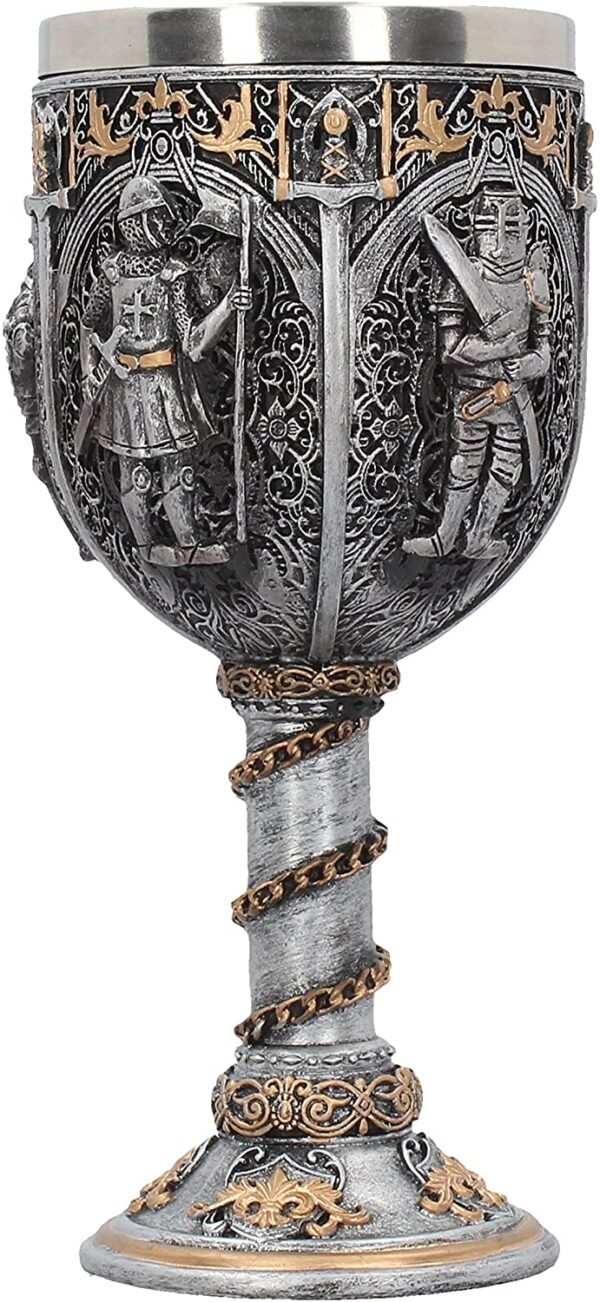 Magicun N.Giftware~Silver, Medieval Knight Goblet 17.5cm, Resin w/Stainless Steel Insert
