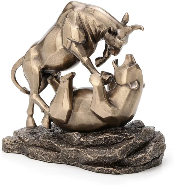 Magic  Collection~6 Inch Wall Street Stock Market Bull Bear Fight Financial Broker Gift Abstract Bronze Finish Tabletop Statue