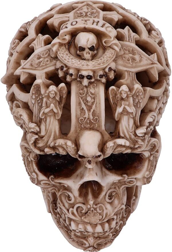 Dark Collection~Gothic Design Carved Skull Figurine Ornament, Natural, 19cm