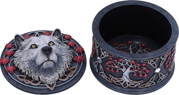 Magicun N.Giftware~White Lisa Parker Guardian of The Fall Autumn Wolf Trinket Box, 11cm