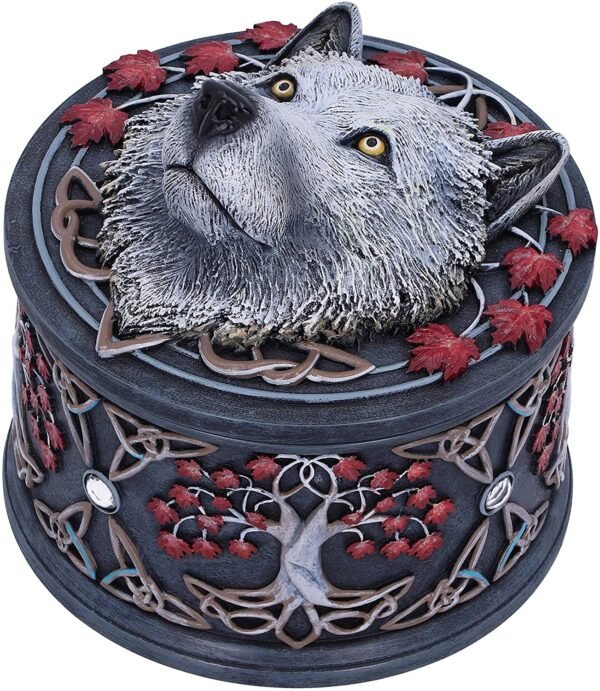 Magicun N.Giftware~White Lisa Parker Guardian of The Fall Autumn Wolf Trinket Box, 11cm