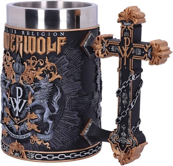 Band Merchandise~ Officially Licensed Powerwolf Metal is Religion Rock Band Tankard, Black, 17.5cm