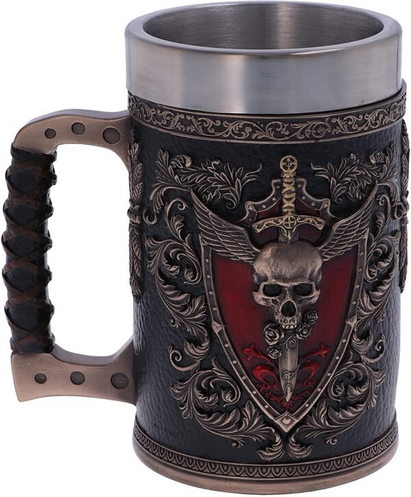 Dark Collection~Et Alas Mortis Winged Skull Tankard Mug, Polyresin, Black and Bronze, One Size