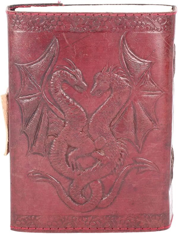 Fantasy Collection~ Double Dragon Leather Journal With Lock 20cm Brown