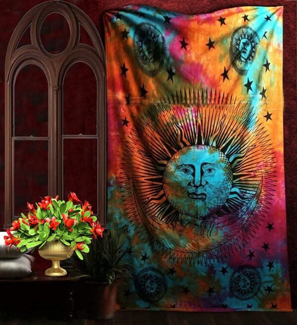 Witchcraft~Tie Dye Psychedelic Celestial Sun Moon Tapestry Bohemian Tapestry Wall Hanging  Wall Decor